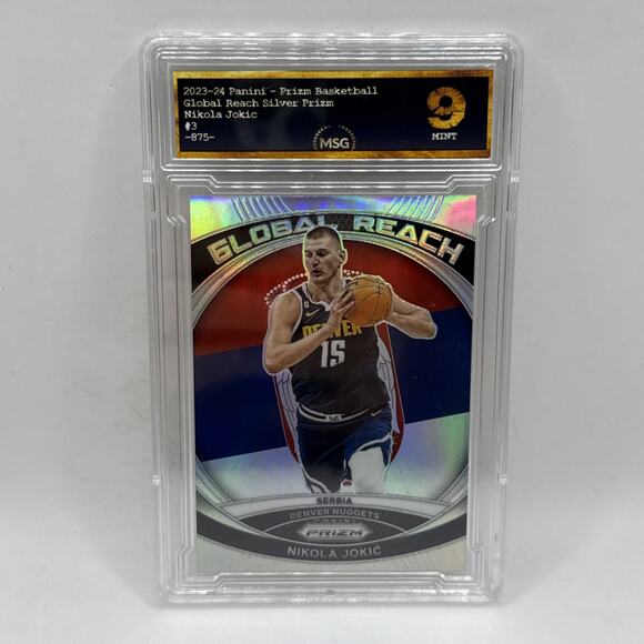 2023-24 Panini Prizm Nikola Jokic Global Reach Silver Paralell Nuggets Graded 9 - Picture 1 of 2